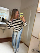 THE SHIRT PROJECT - SWEATER "SMILE" ECRU/DARK BROWN