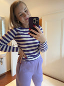 THE SHIRT PROJECT - LONGSLEEVE GESTREIFT ECRU/VIOLET