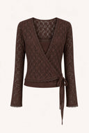 OH APRIL - SYLVA LACE WRAP CARDIGAN DARK BROWN