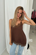 OH APRIL - TAMI SATIN TOP DARK BROWN