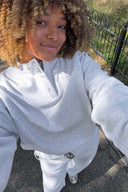 OH APRIL - BOXY SWEATSHIRT MIT KORDELZUG GREY MELANGE